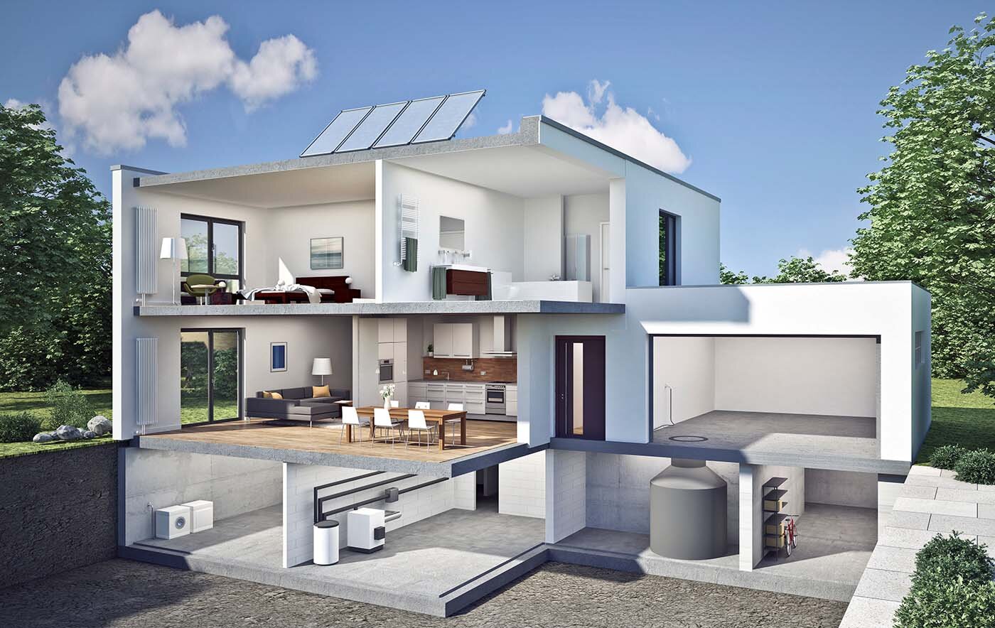 Wohnhaus mit markierten Punkten zu den Sachverständigenleistungen der Sanus Habitare